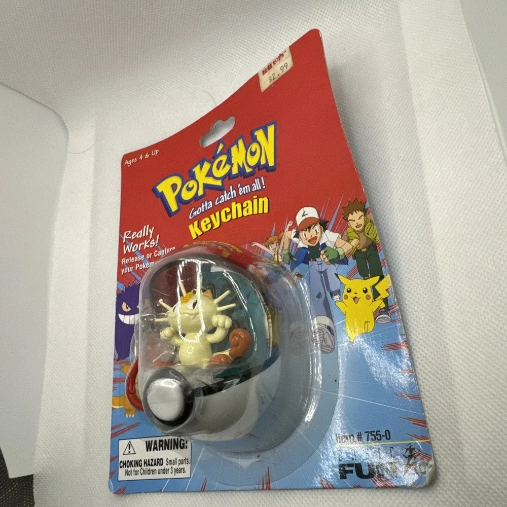 Pokemon Vintage Meowth Pokeball Keychain New 1999 Basic Fun 755-0 #52